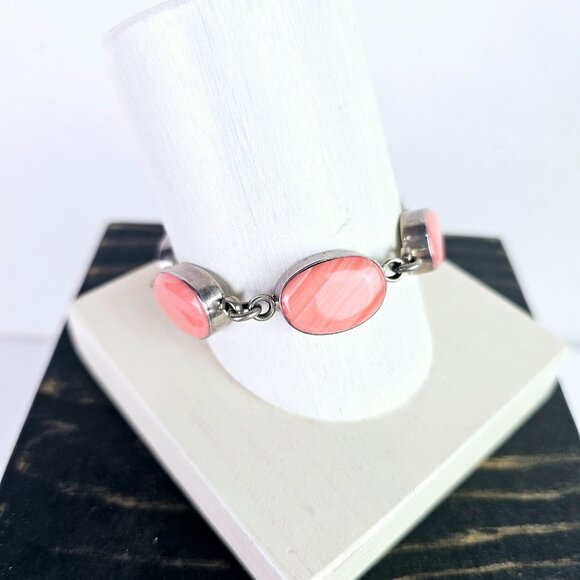 Vintage ATI Mexico .925 Silver Coral Toggle Bracelet, 7.5" - Picture 6 of 6